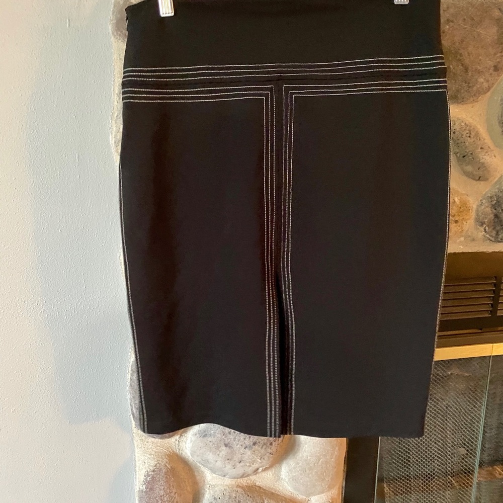 Express Straight Black Skirt with White Stitching - Picture 2 of 8